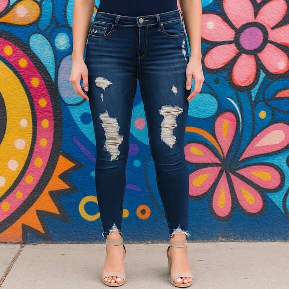 BKE Stella Jeans Women’s 29 Low Rise Slim Fit Skinny Ankle Distressed Denim Blue - Picture 3 of 6